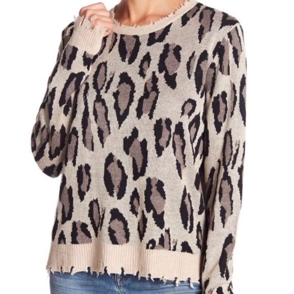 FATE 🌈 Distressed Leopard Print Sweater in Taupe & Black from Anthropologie - Picture 4 of 16
